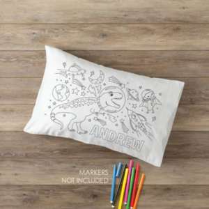 coloring pillowcase with dinosaur drawing