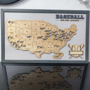 a wooden map on a table