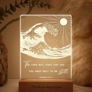 Acrylic night lamp with image of wave and bible verse