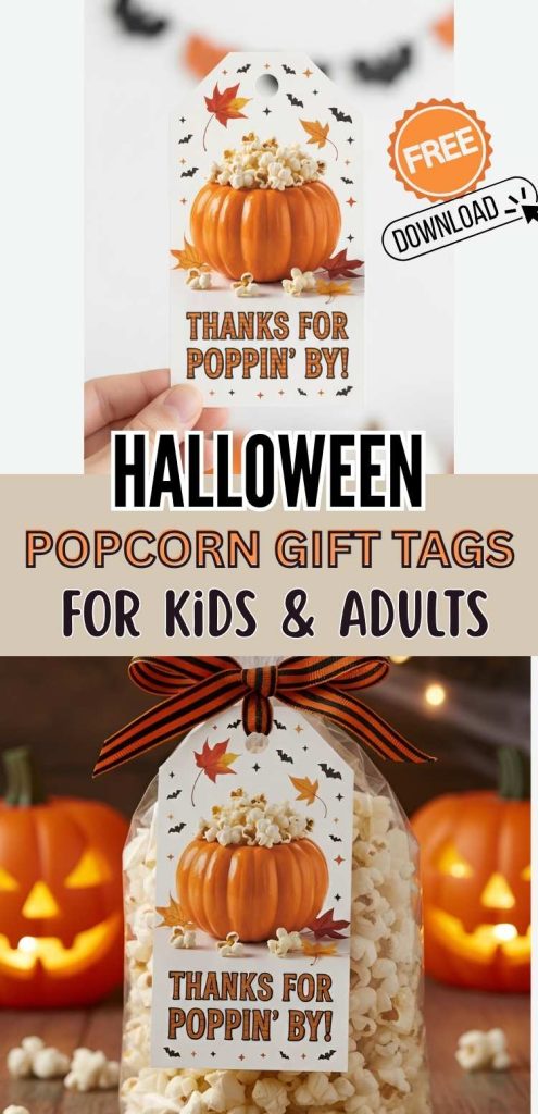 Halloween free printable tag popcorn pumpkin