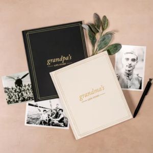 two journals titled life story next to each other