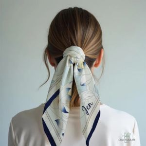 women with a tied silk scarf on her hair