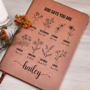 a personalized notebook on a table