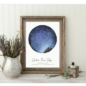 personalized star map poster on a table