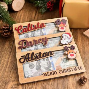 wooden personalized cash holder