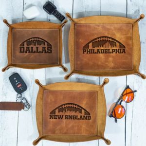football team name leather coaster