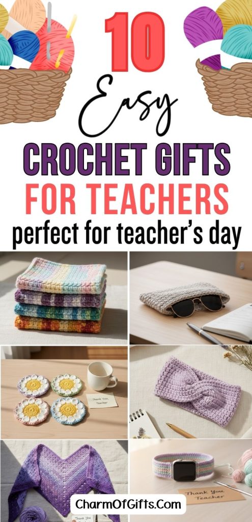 Looking for easy crochet gifts for teachers that are thoughtful and actually useful? This collection is filled with cute, small, and practical appreciation gifts that teachers will truly love. From creative ideas like coasters and pouches to wearable accessories and classroom friendly pieces, these handmade crochet gifts are meaningful and not clutter. Perfect for Teacher’s Day, a teacher’s birthday, or end of year thank you gifts, these no junk crochet ideas are far better than another mug and show genuine appreciation.