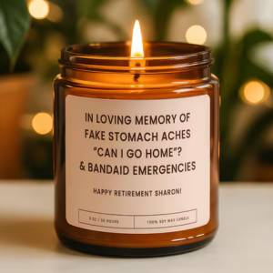 A candle with a funny text on it