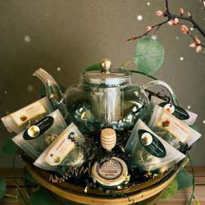 Blooming Tea Gift Basket with teas and tea pot