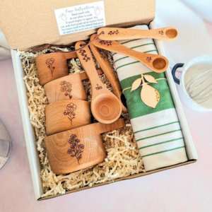 Engraved Wooden Measuring Cup & Spoons in a Gift box