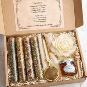 Herbal Tea Gift Set with teas and stariner and candle