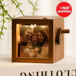 Wooden Flipbook Box with a picture of family
