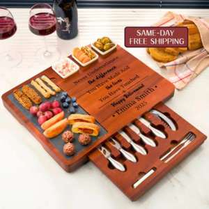 a charcuterie board full of food