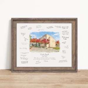 a framed watercolor poster with signatures