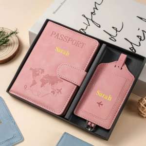 image of Personalized Passport Holder & Luggage Tag Set in a box