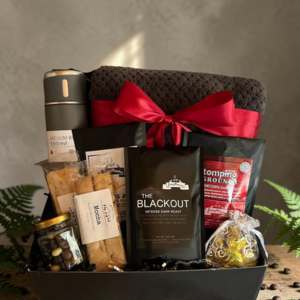 A coffee themed gift basket