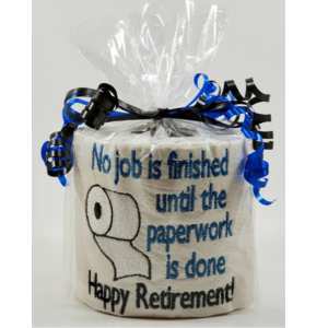 One toilet paper roll with embroidered text