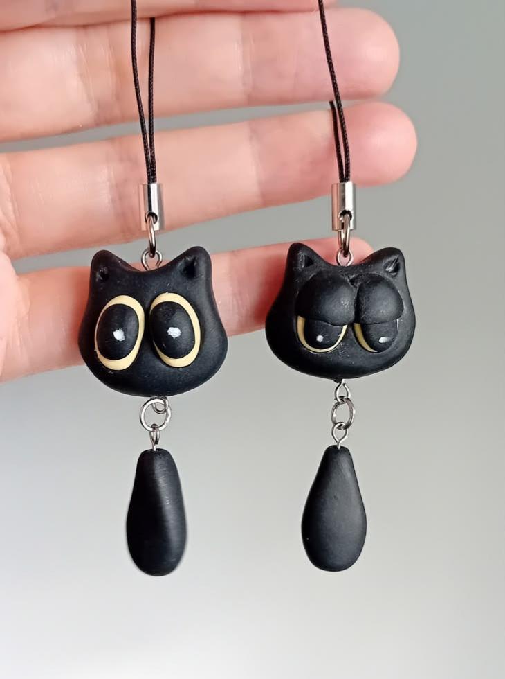 adorable black cat phone charms