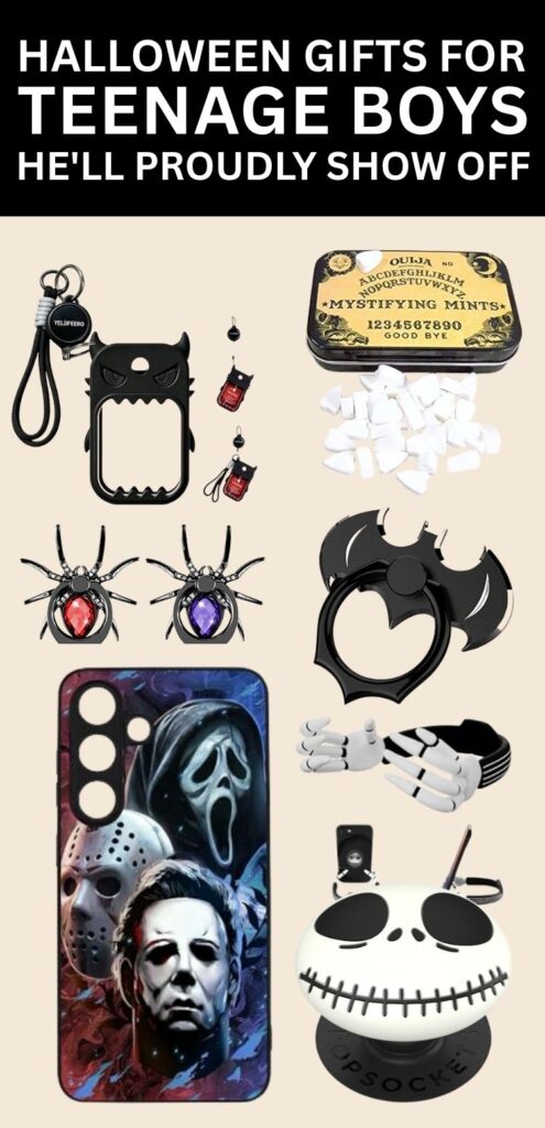 These Halloween gifts for teenage boys are fun, stylish, and cool enough to proudly show off to friends. unique Halloween gift ideas that are perfect for ages 13–19, whether you're shopping for a son, nephew, grandson, or godson. Great for Halloween parties, trick-or-treat surprises, and Halloween treat bags, these budget-friendly gifts avoid useless electronics and cheap junk while delivering plenty of Halloween fun. #HalloweenTeenBoyGift #TeenBoyGift #TeenHalloween #HalloweenGiftIdeas