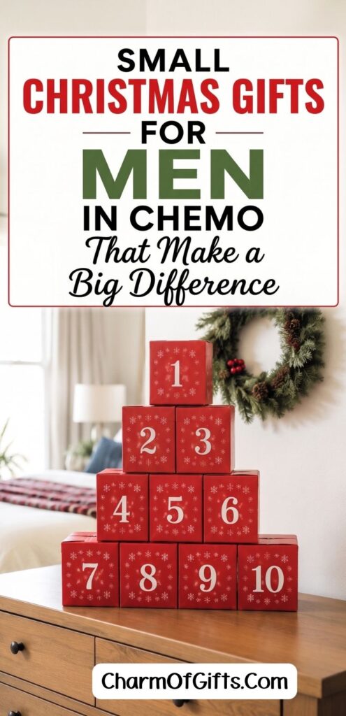 Small Christmas gifts for men in chemo to put in his holiday advent calendar care package. Practical gifts he will look forward to every time he walks into that treatment room. A unique and useful Christmas gift idea for him that makes a real difference this holiday season.