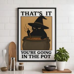 halloween cat themed poster on a wall