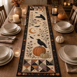 halloween themed embroidered table runner