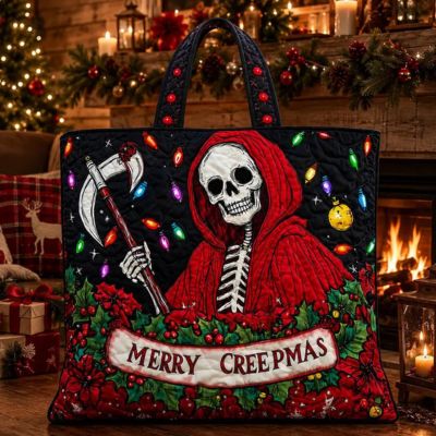 Black tote bag with grim reaper Santa Christmas design