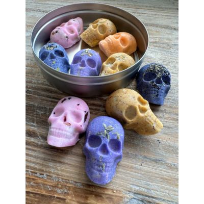Colorful skull shaped sugar cubes