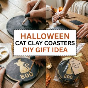 Featured Image handmade clay cat coasters for Halloween