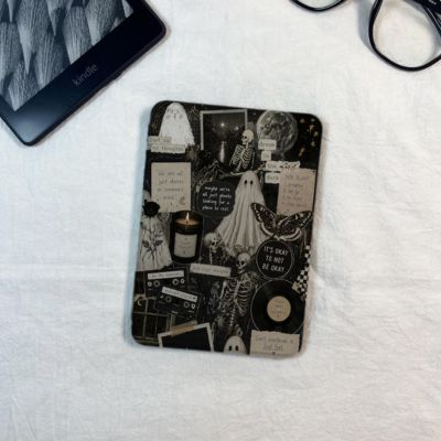 Kindle case with skeleton and ghost collage print