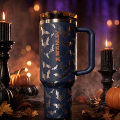 Stanley tumbler engraved with silver bat pattern