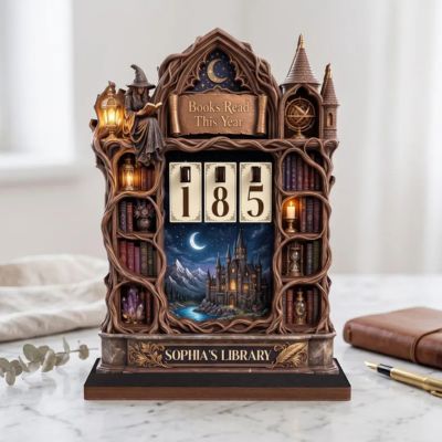 Wooden gothic castle sign tracking books read this year