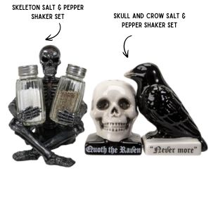 image of two sets of gothic styled salt and pepper shaker sets