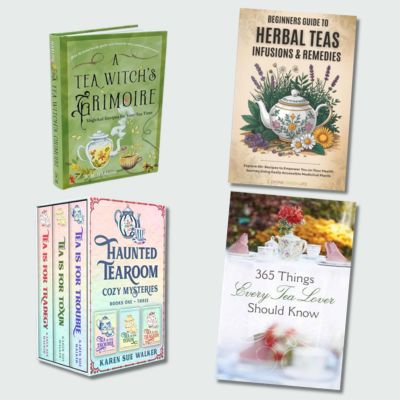 product collage of books tea lovers will love