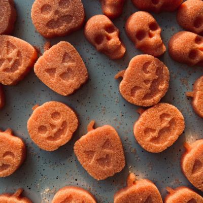skull shaped sugar cubes and orange pumpkin sugar cubes