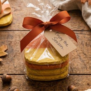 stack of 4 candy corn shaped coaters gift wrapped