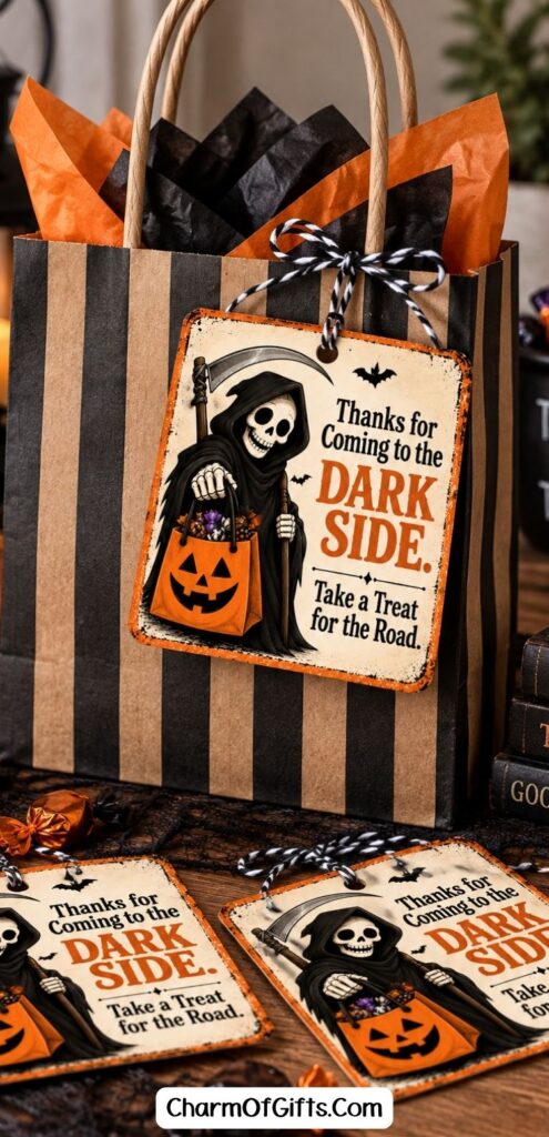 Making Halloween treat bags for your grown-up friends and family? Give them an adult twist with these funny Grim Reaper gift tags. From “You Survived the Night” to “Thanks for Coming to the Dark Side,” these Halloween tags make simple candy and treat bags feel like proper grown-up party favors.
#HalloweenTreatBags #HalloweenGiftTags #GrownUpHalloween #FriendsAndFamily #FunnyHalloween #GrimReaper
