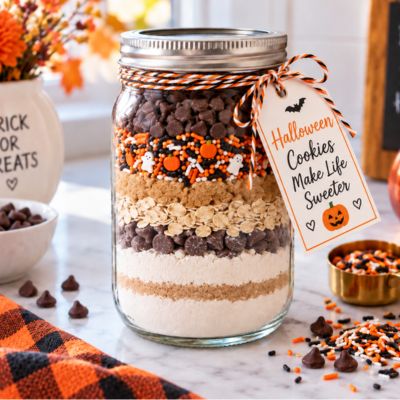 hallowwen cookie mix in a mason jar