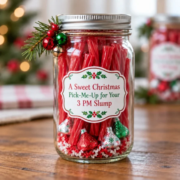 Christmas sweet treat mason jar filled with candy