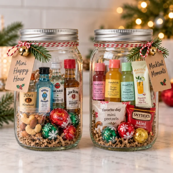 Mini happy hour and mocktail mason jar gifts