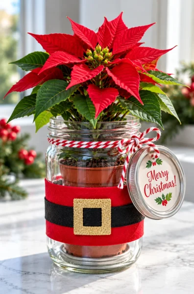 Winter garden poinsettia mason jar gift