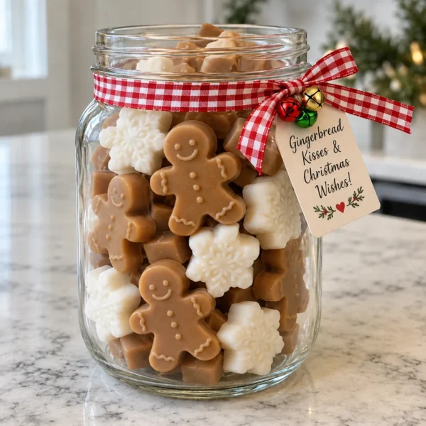 Homemade gingerbread Christmas soaps in a mason jar