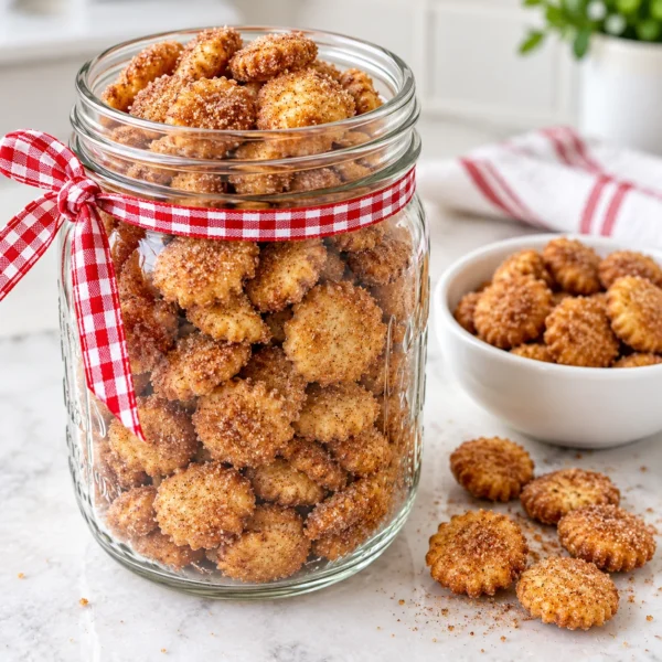 Cinnamon sugar oyster cracker mason jar Christmas gift