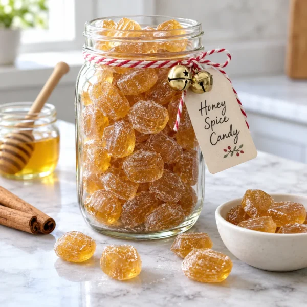 Homemade honey spice candy in a mason jar