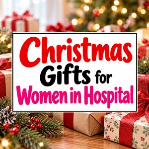 Christmas gifts for women in hospital that bring holiday cheer, featuring festive Christmas decorations and wrapped presents