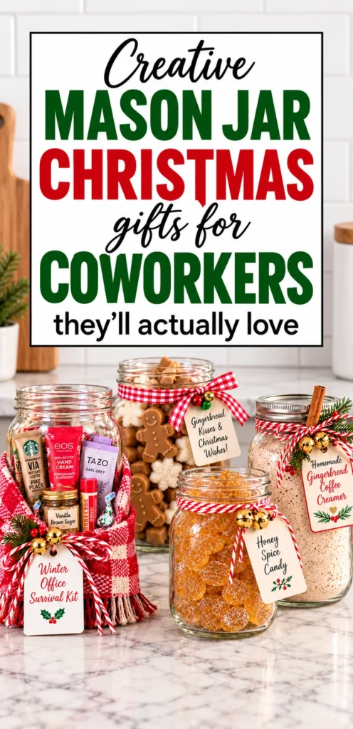 Looking for mason jar Christmas gifts for coworkers that they'll actually love? These 17 creative ideas include useful office survival kits, personalized gifts, and easy homemade treats. Perfect for male and female coworkers, team members, bosses, and supervisors, with plenty of budget-friendly ideas you can make in batches!