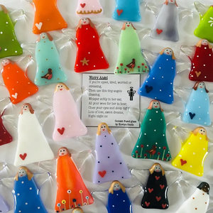 Colorful handmade glass worry angels with blessing poem