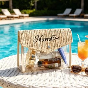 Personalized clear makeup bag for teen skincare, beauty products, school trips and sleepovers.