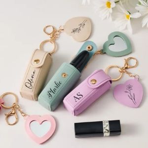 Personalized lip balm holder keychain with mirror charm for a teen girl stocking stuffer.