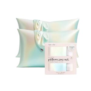 Pastel satin pillowcases for reducing overnight hair friction and tangles.